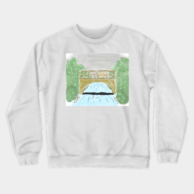 In Which Piglet and Pooh Play Pooh Sticks Crewneck Sweatshirt by allthebeanz